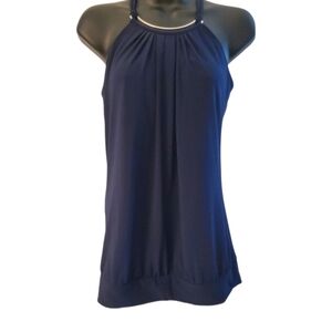 White House Black Market Navy HalterTop Banded Bottom  Hardware Accent Size M